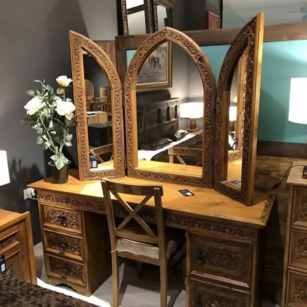 16 Vintage Vanity Ideas to Elevate Your Beauty Space 13 Carved Wood Vanity Furniture